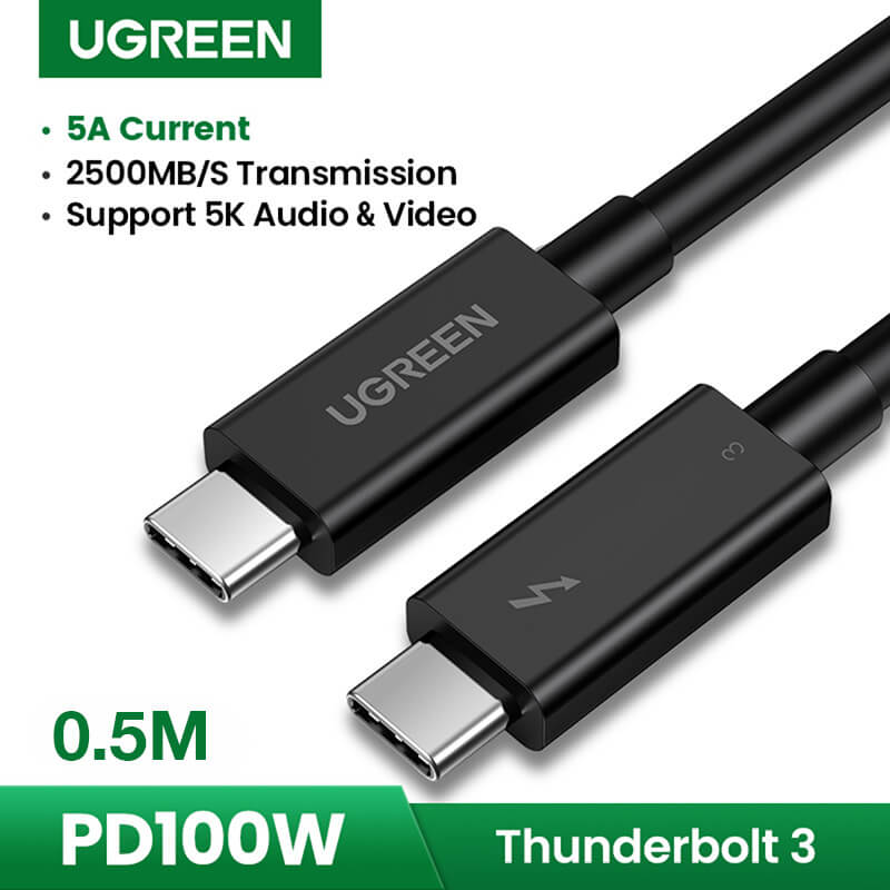 Cáp dữ liệu USB-C Thunderbolt 3 truyền dữ liệu giữa các máy tính, dài 0.5M Ugreen (80324)